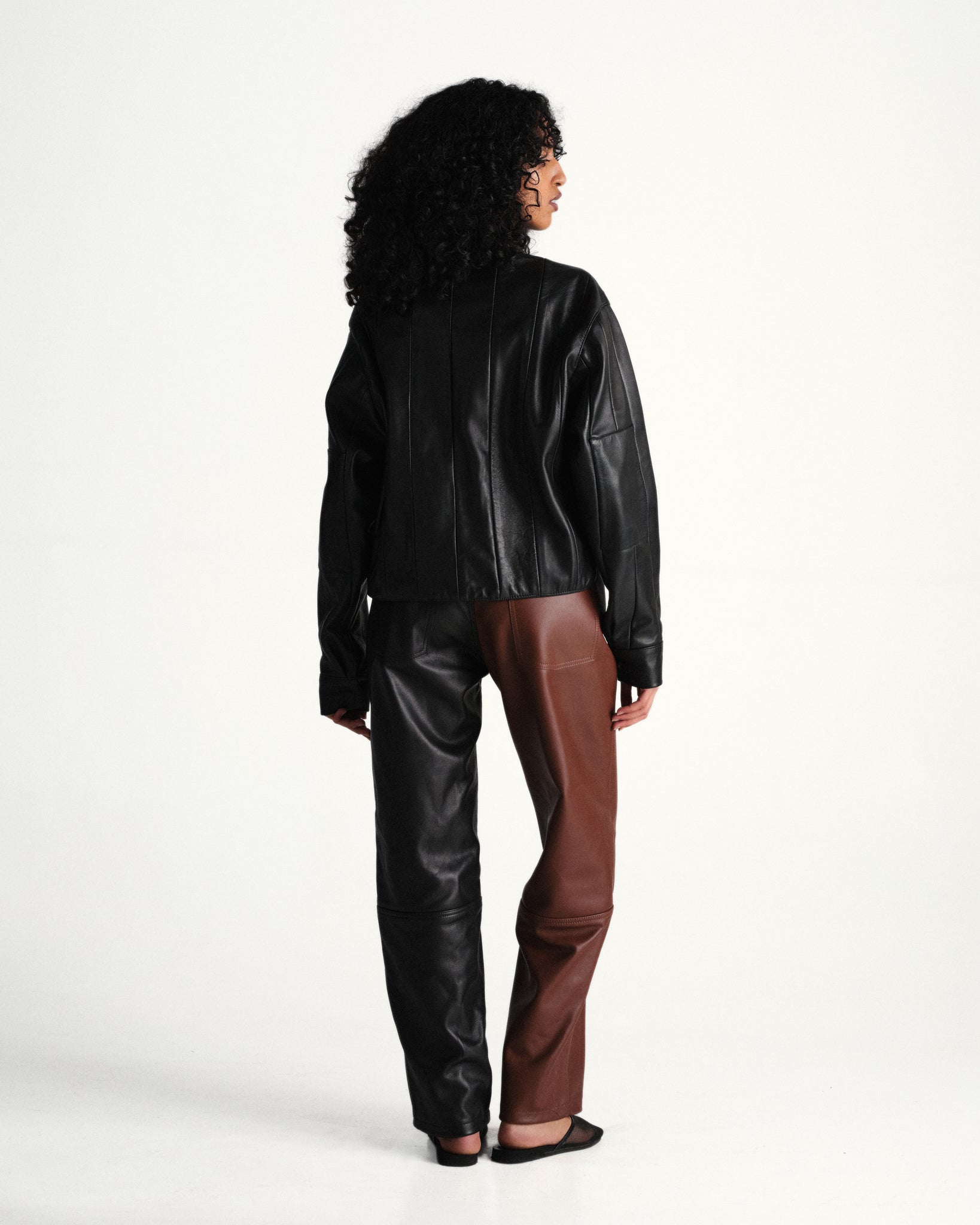 two tone leather trouser
