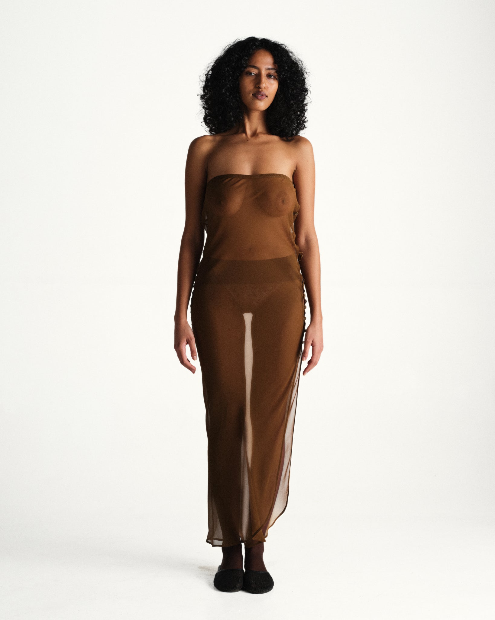 strapless slip gown - brown