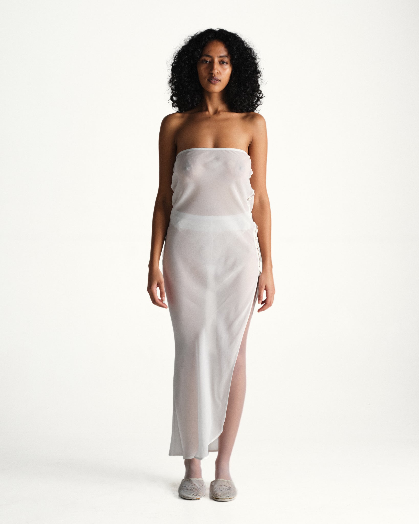 strapless slip gown - white
