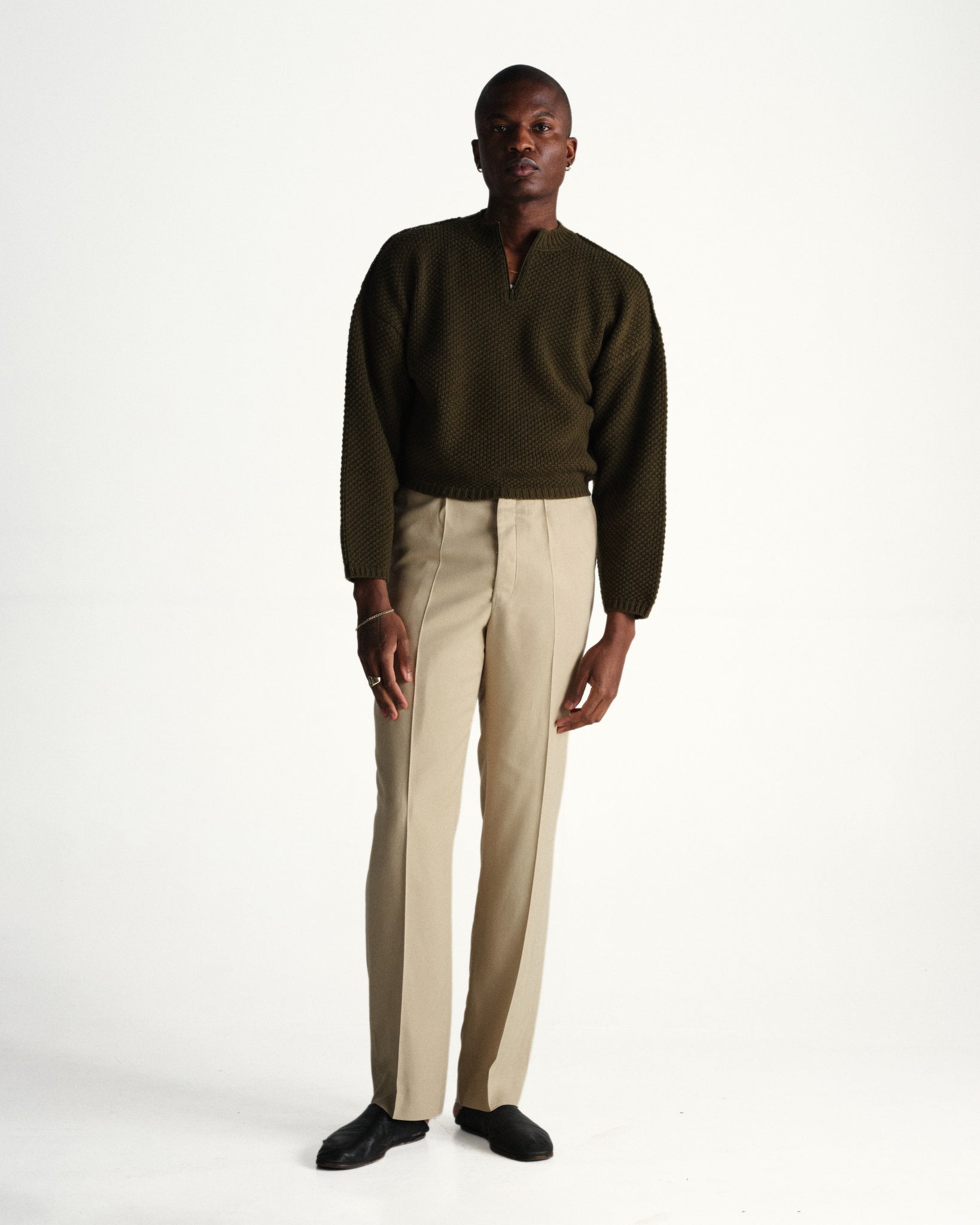 quarter zip pullover knit - olive